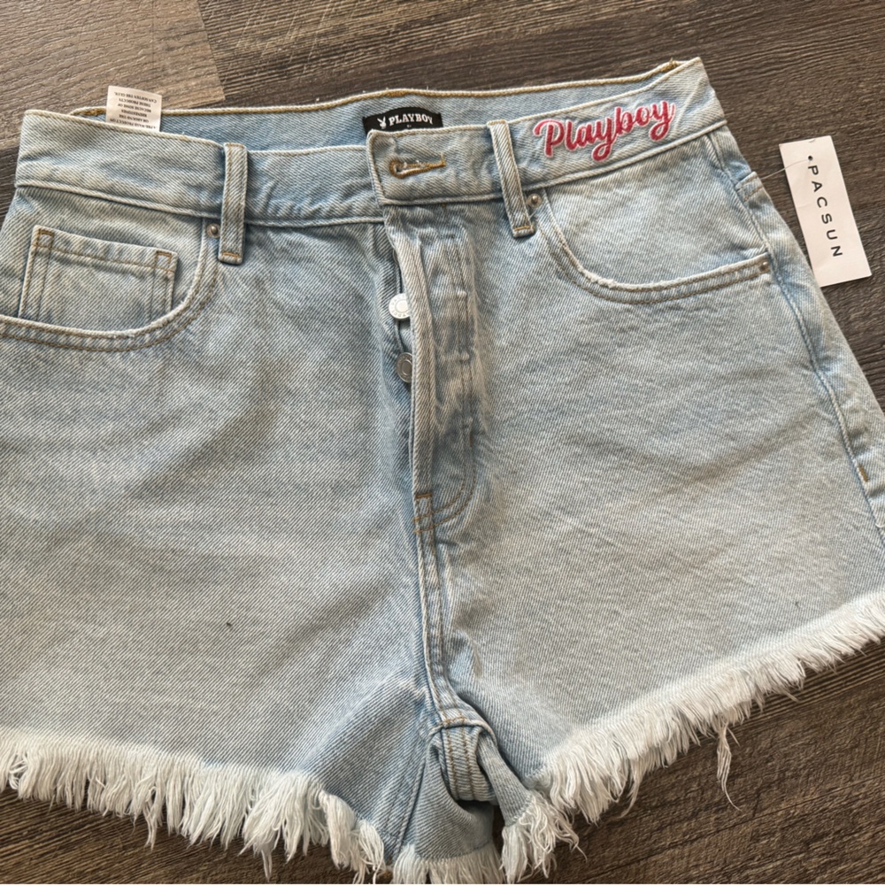 Brand new super cute playboy cutoff denim shorts